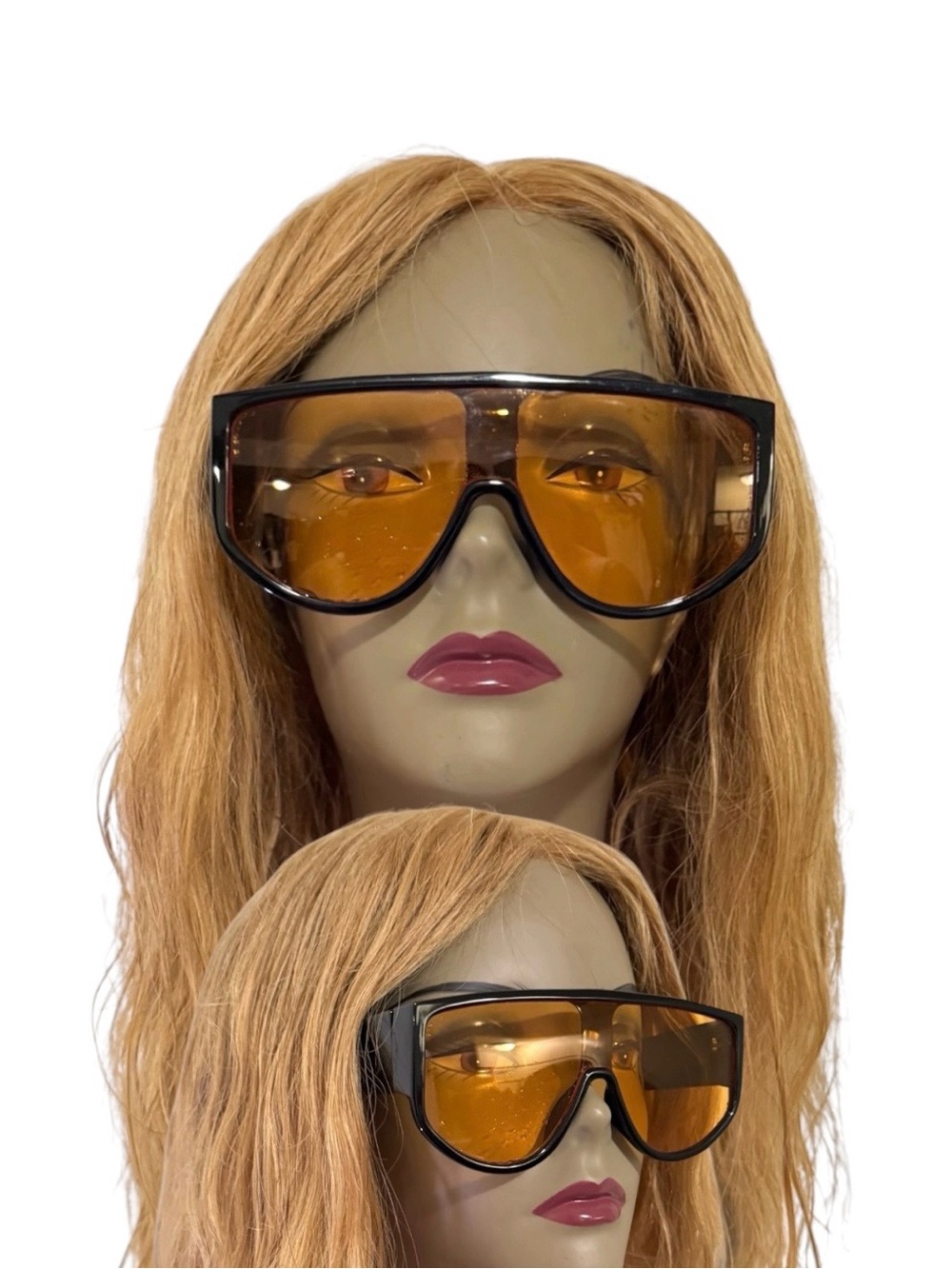 Oversized Black Frame Sunglasses with Amber Lenses - Women's Fashion